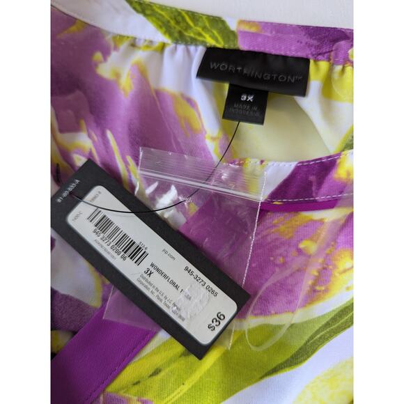 Worthington Women Garden Floral Multi-Color Top 3X Sheer Lightweight‎ Career New - Picture 4 of 7